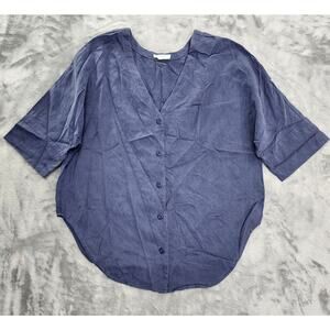 Vetta Top Womens XS‎ Blue The Boyfriend V-Neck Tencel Button Up Reversible Boho